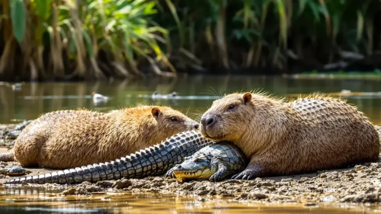 Capibara’s rusten vredig naast kaaimannen dankzij een verrassend maar voordelig samenleven
