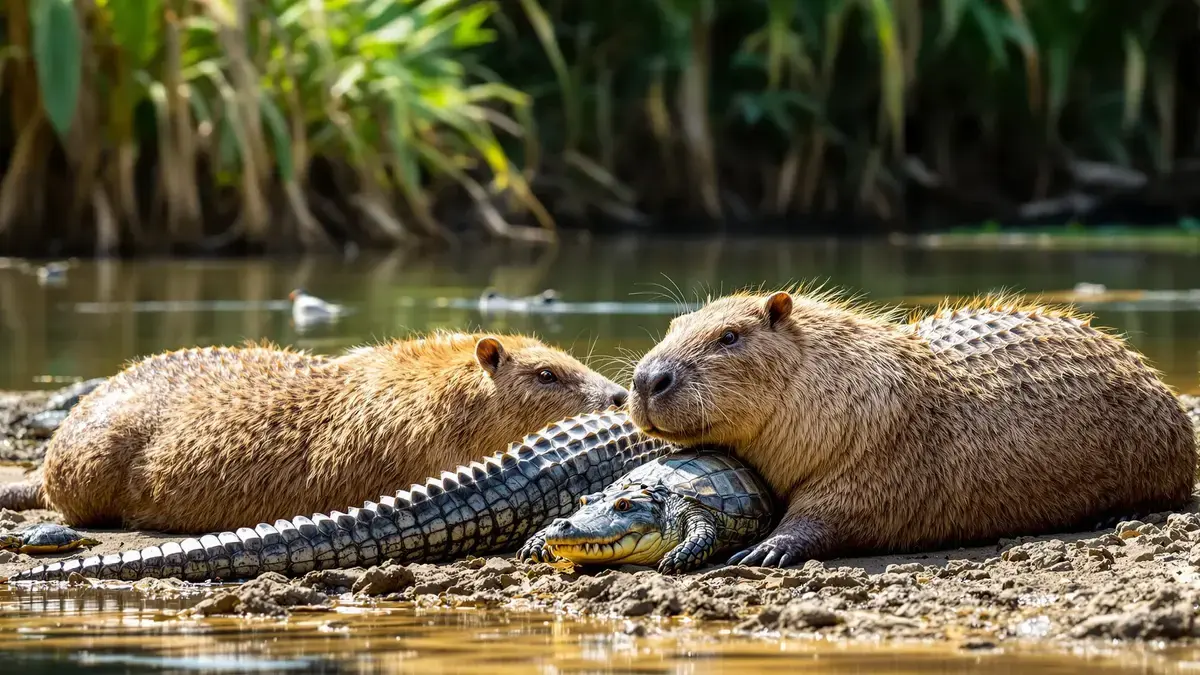Capibara’s rusten vredig naast kaaimannen dankzij een verrassend maar voordelig samenleven